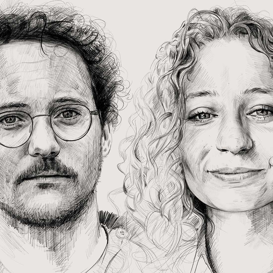 Dessin portrait de famille, artiste à Lyon.